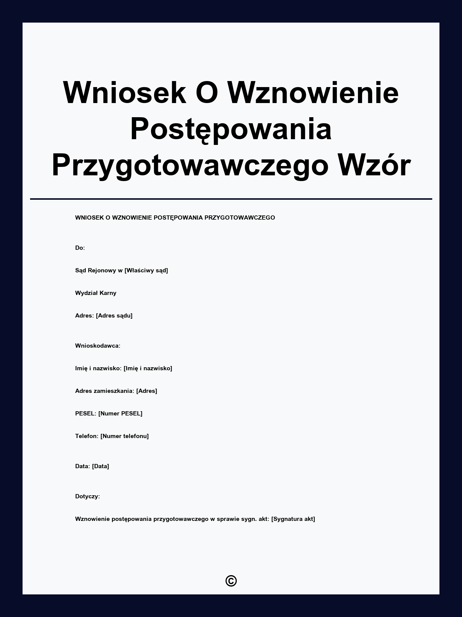 Wniosek O Wznowienie Postępowania Przygotowawczego Wzór