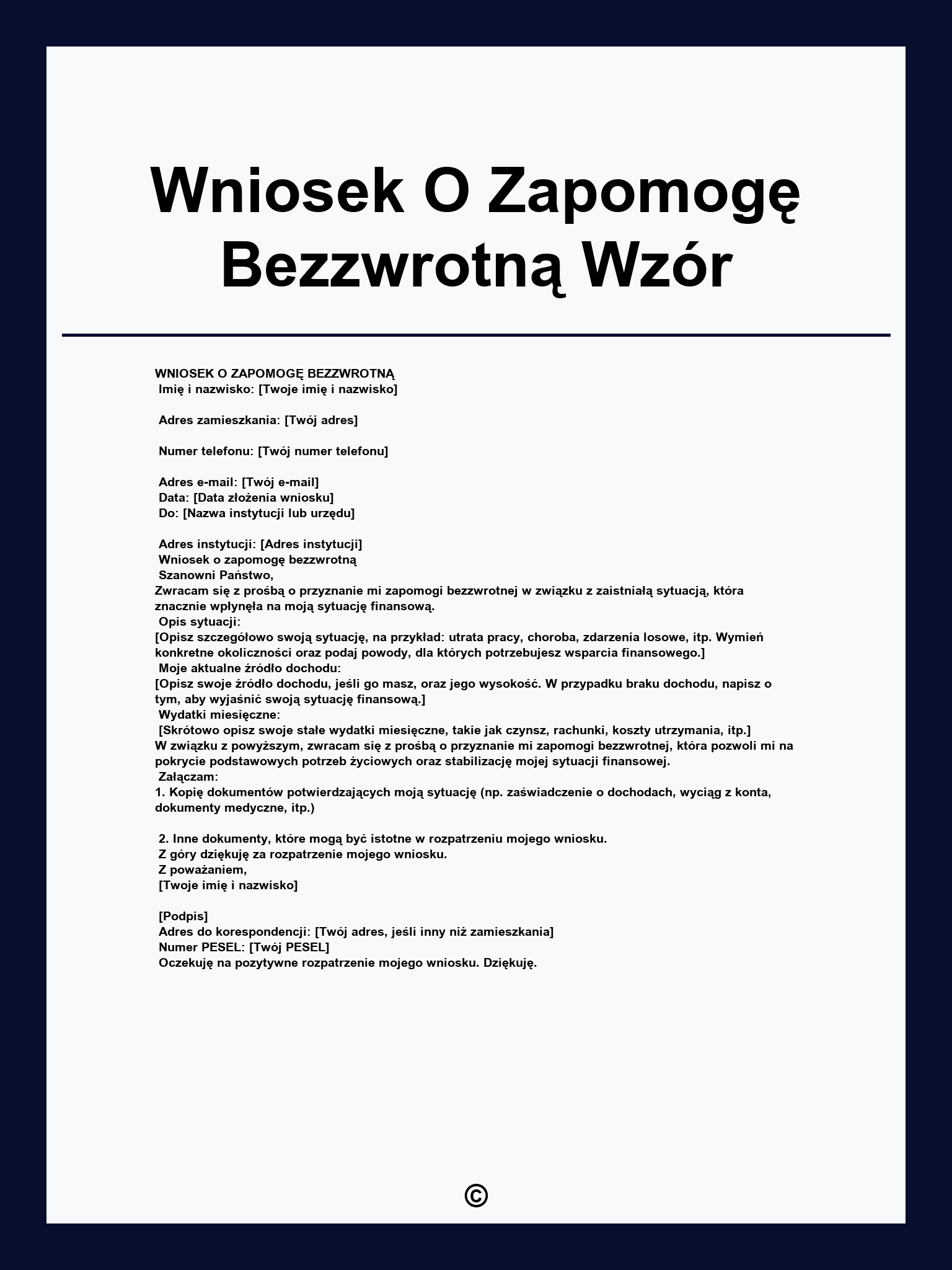 Wniosek O Zapomogę Bezzwrotną Wzór