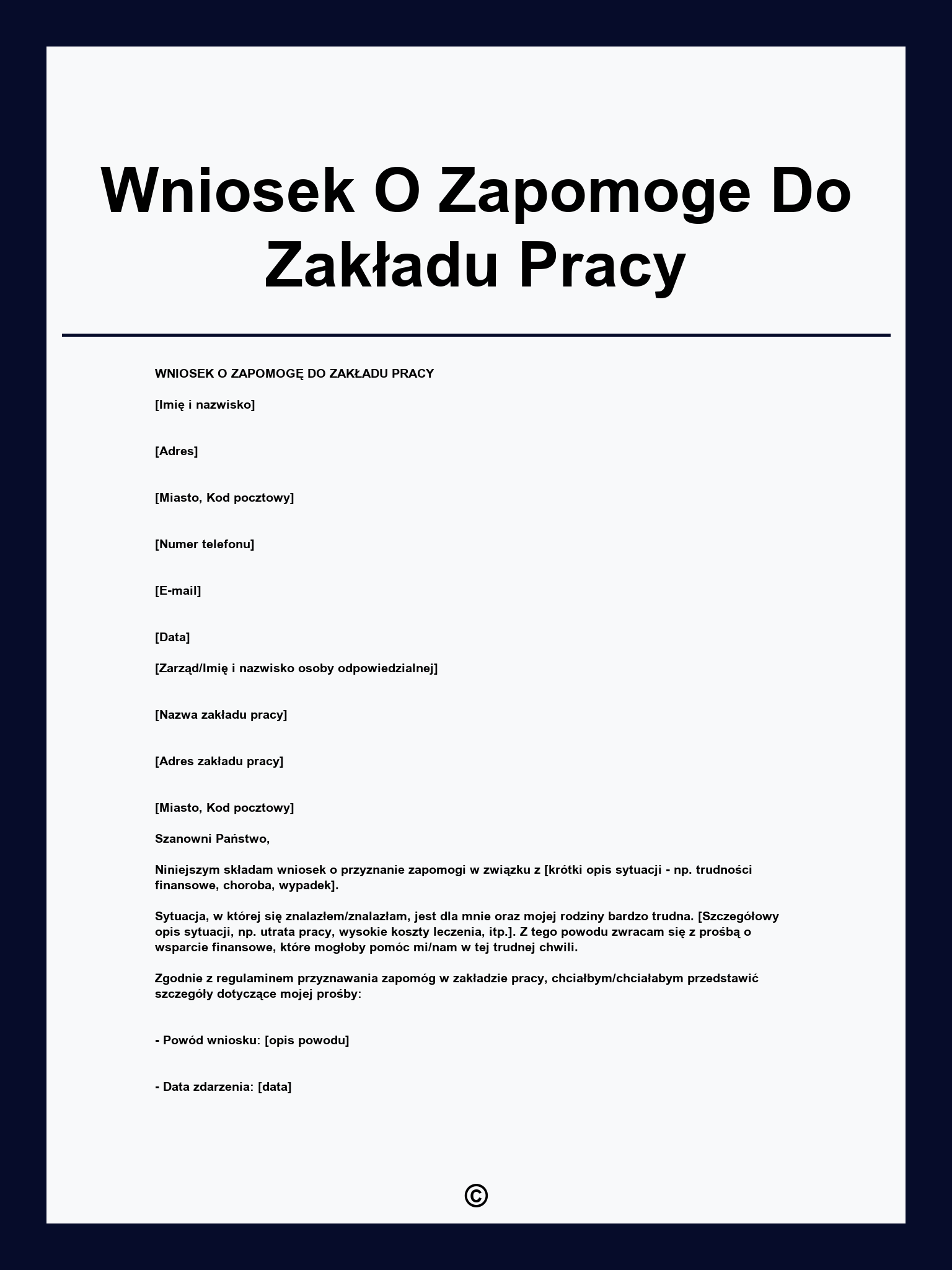 Wniosek O Zapomoge Do Zakładu Pracy