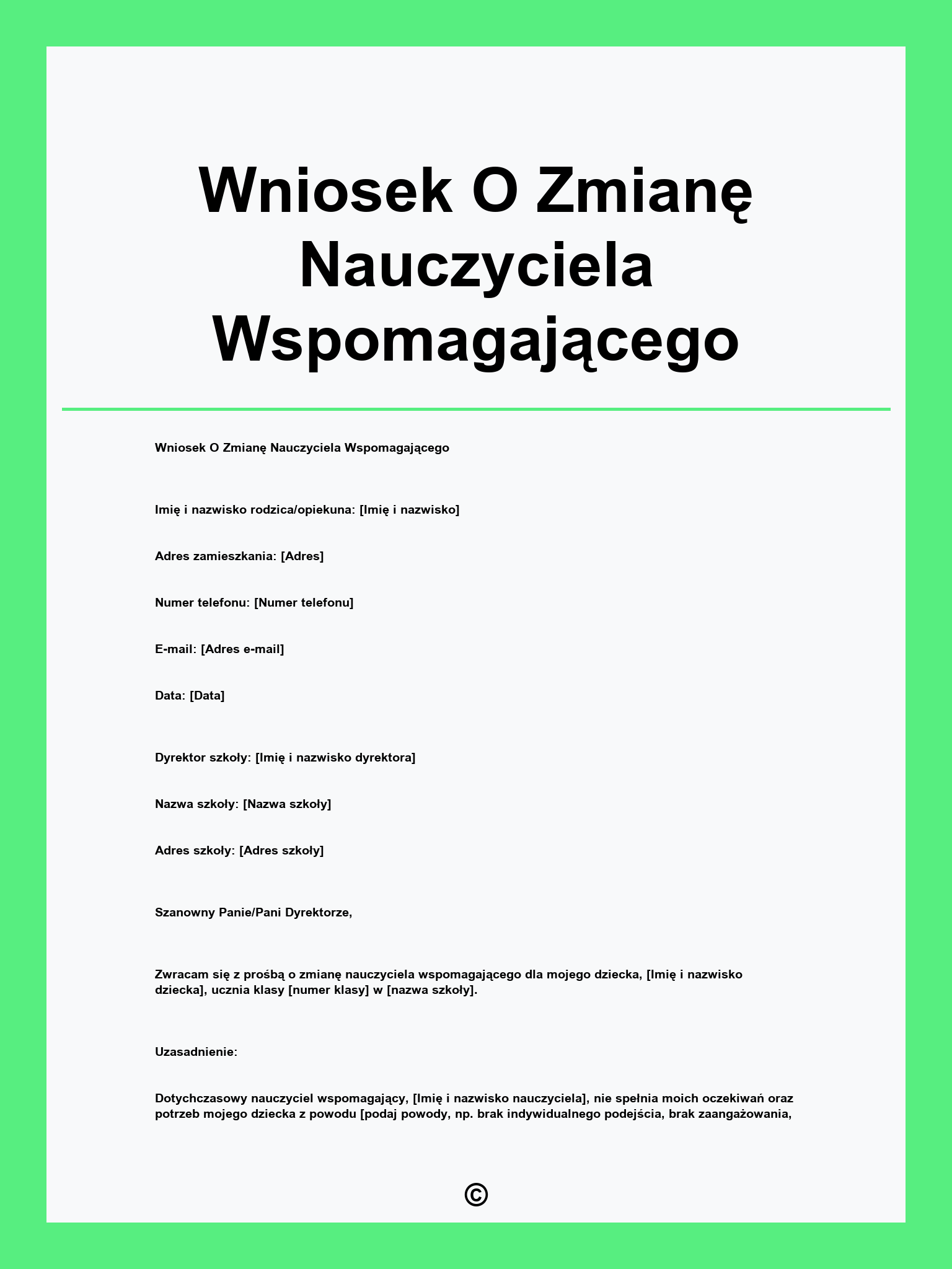 Wniosek O Zmianę Nauczyciela Wspomagającego