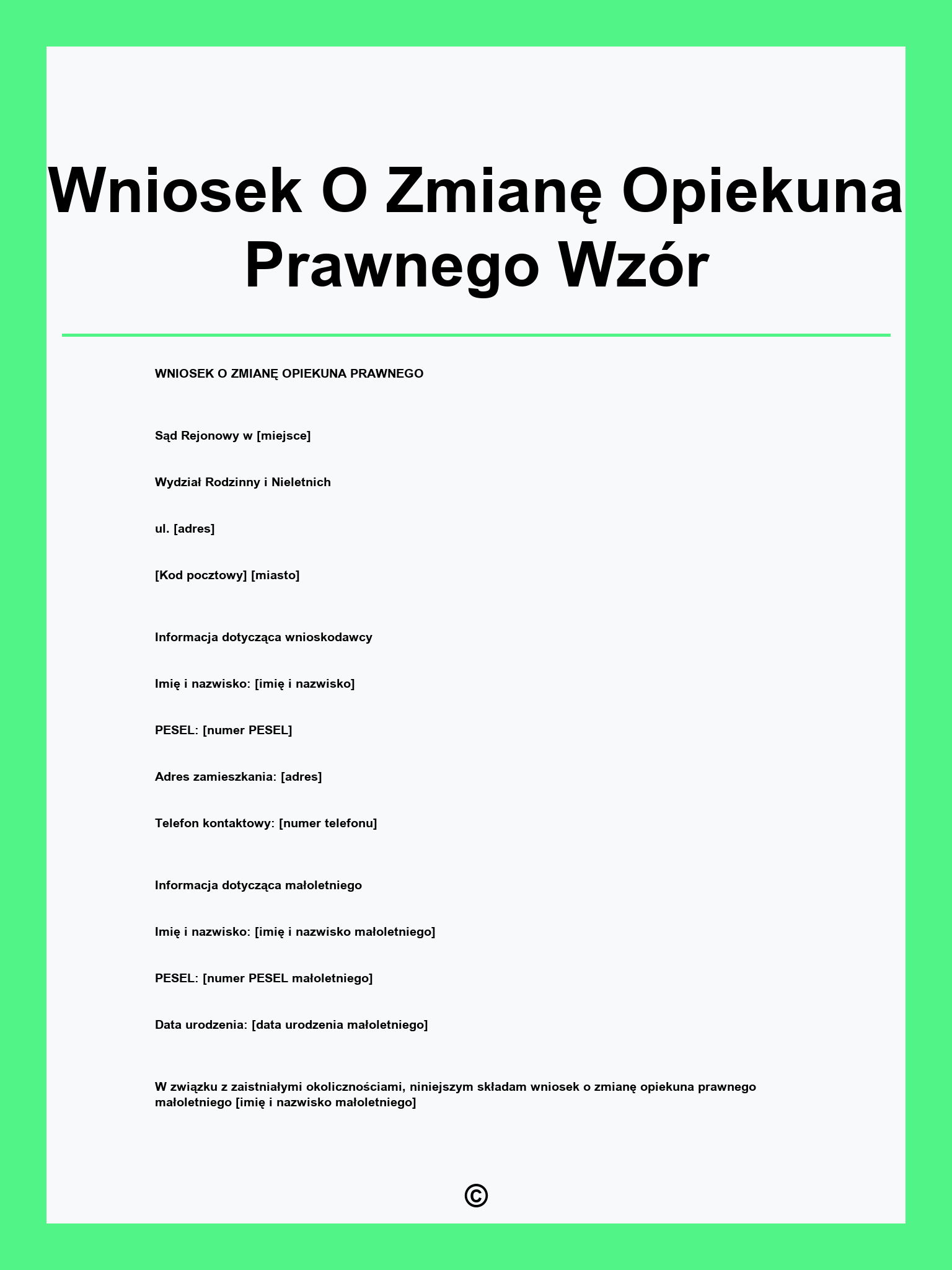 Wniosek O Zmianę Opiekuna Prawnego Wzór