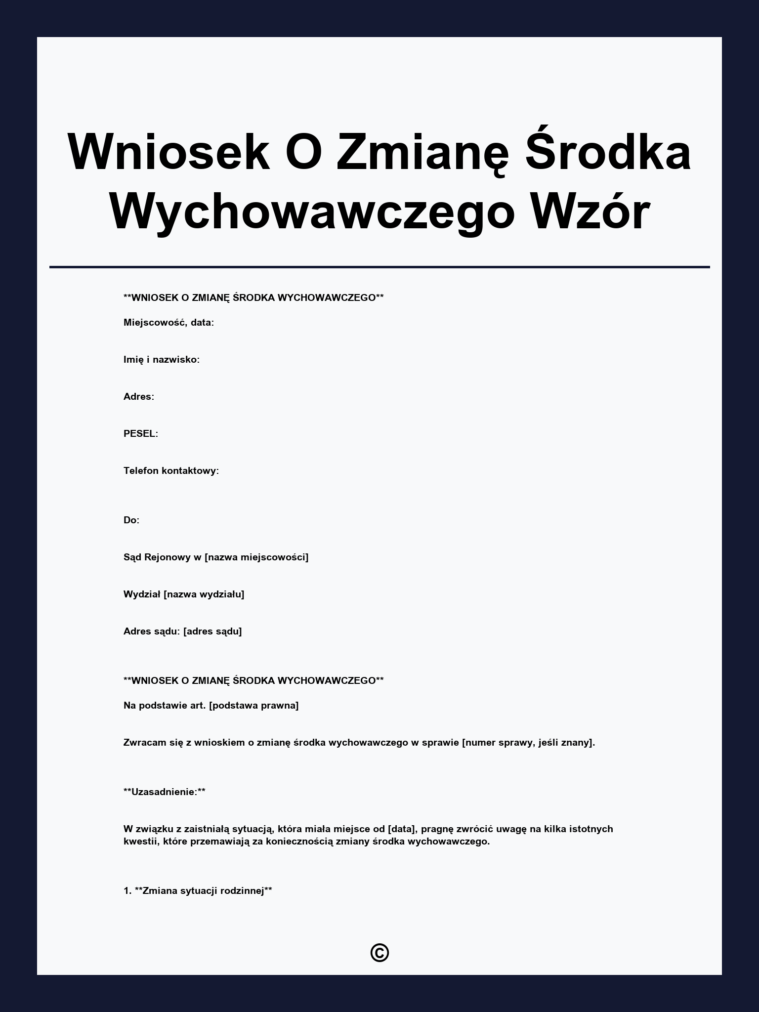 Wniosek O Zmianę Środka Wychowawczego Wzór