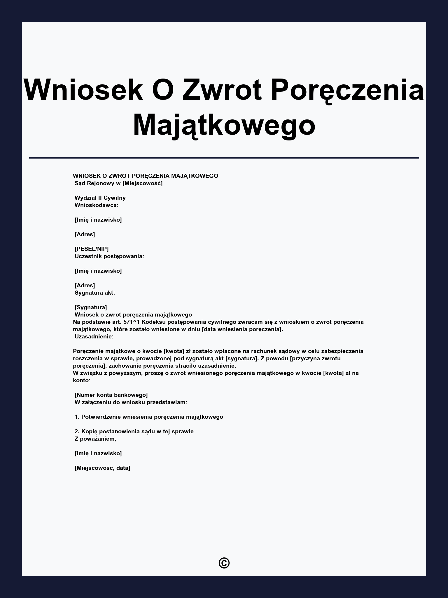 Wniosek O Zwrot Poręczenia Majątkowego