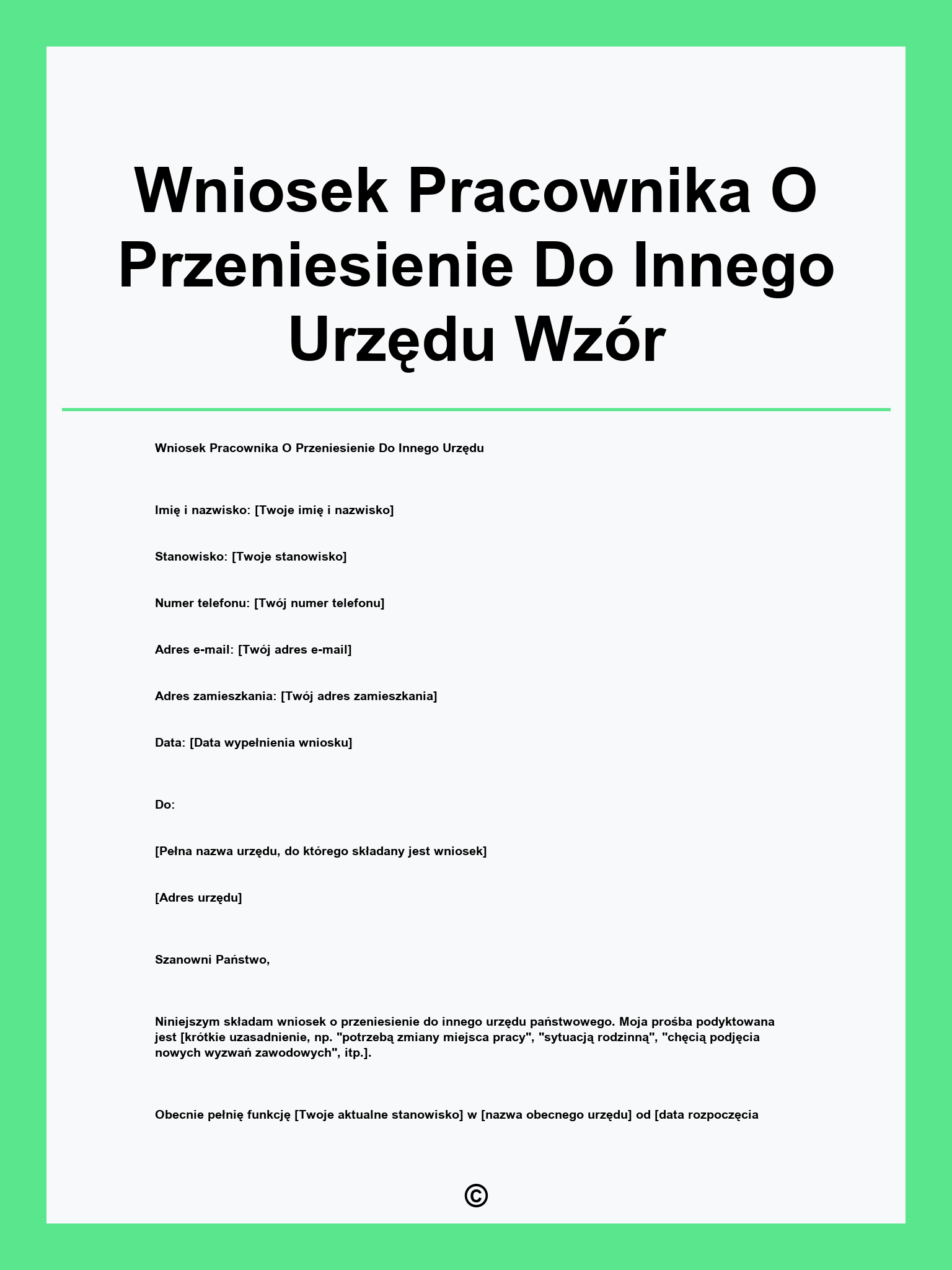Wniosek Pracownika O Przeniesienie Do Innego Urzędu Wzór