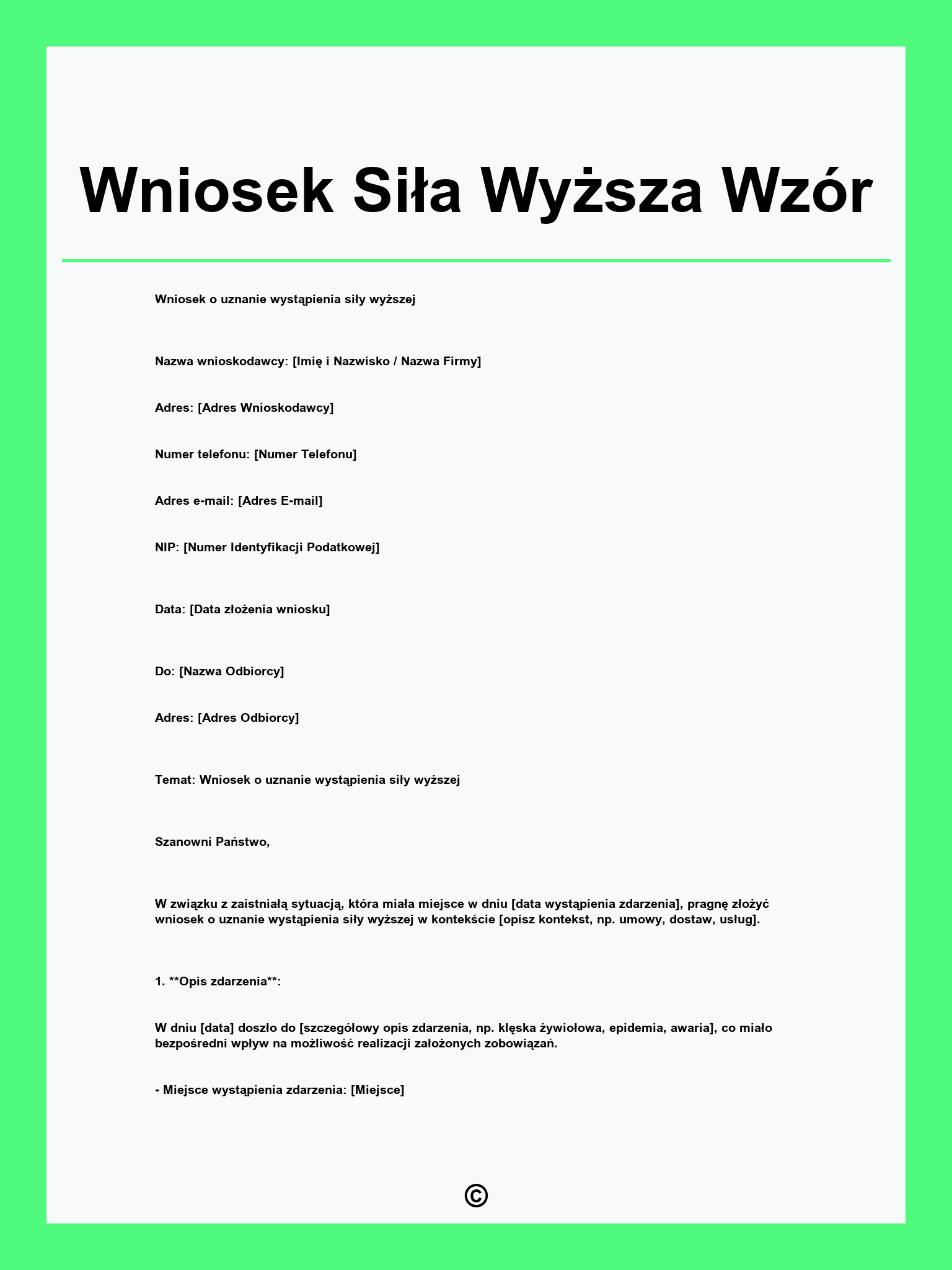 Wniosek Siła Wyższa Wzór