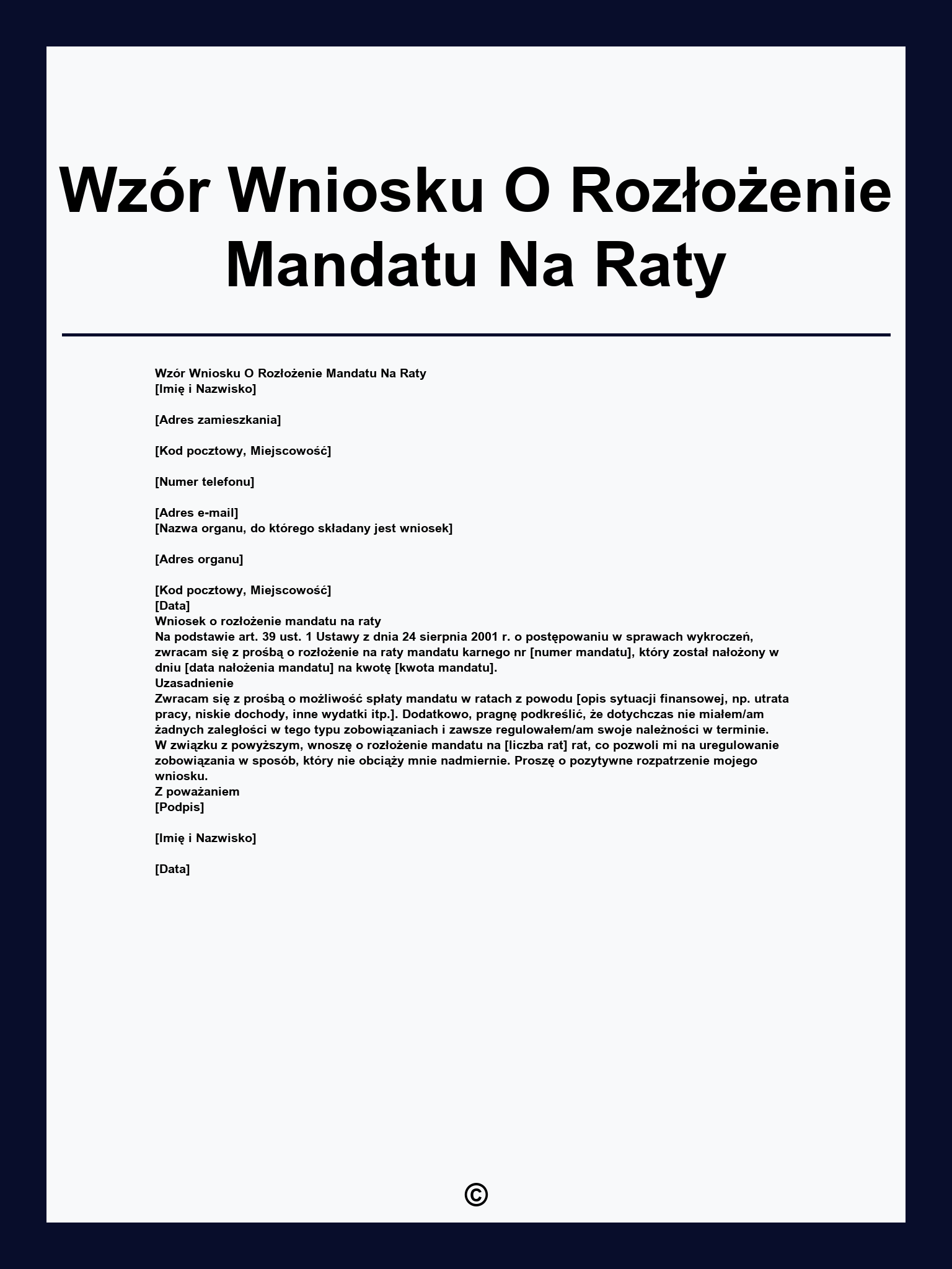 Wzór Wniosku O Rozłożenie Mandatu Na Raty