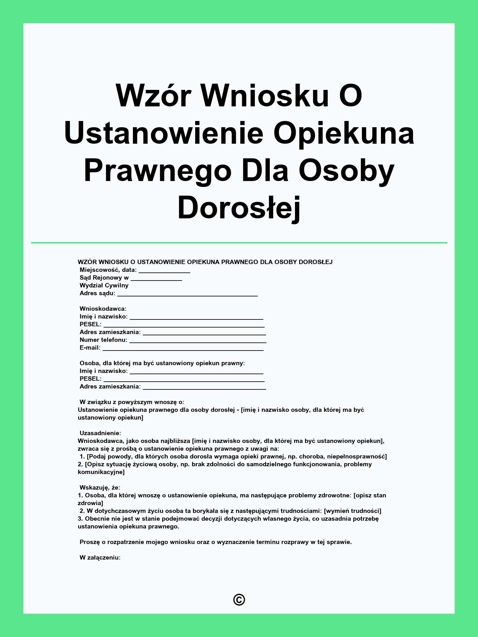 Wzór Wniosku O Ustanowienie Opiekuna Prawnego Dla Osoby Dorosłej