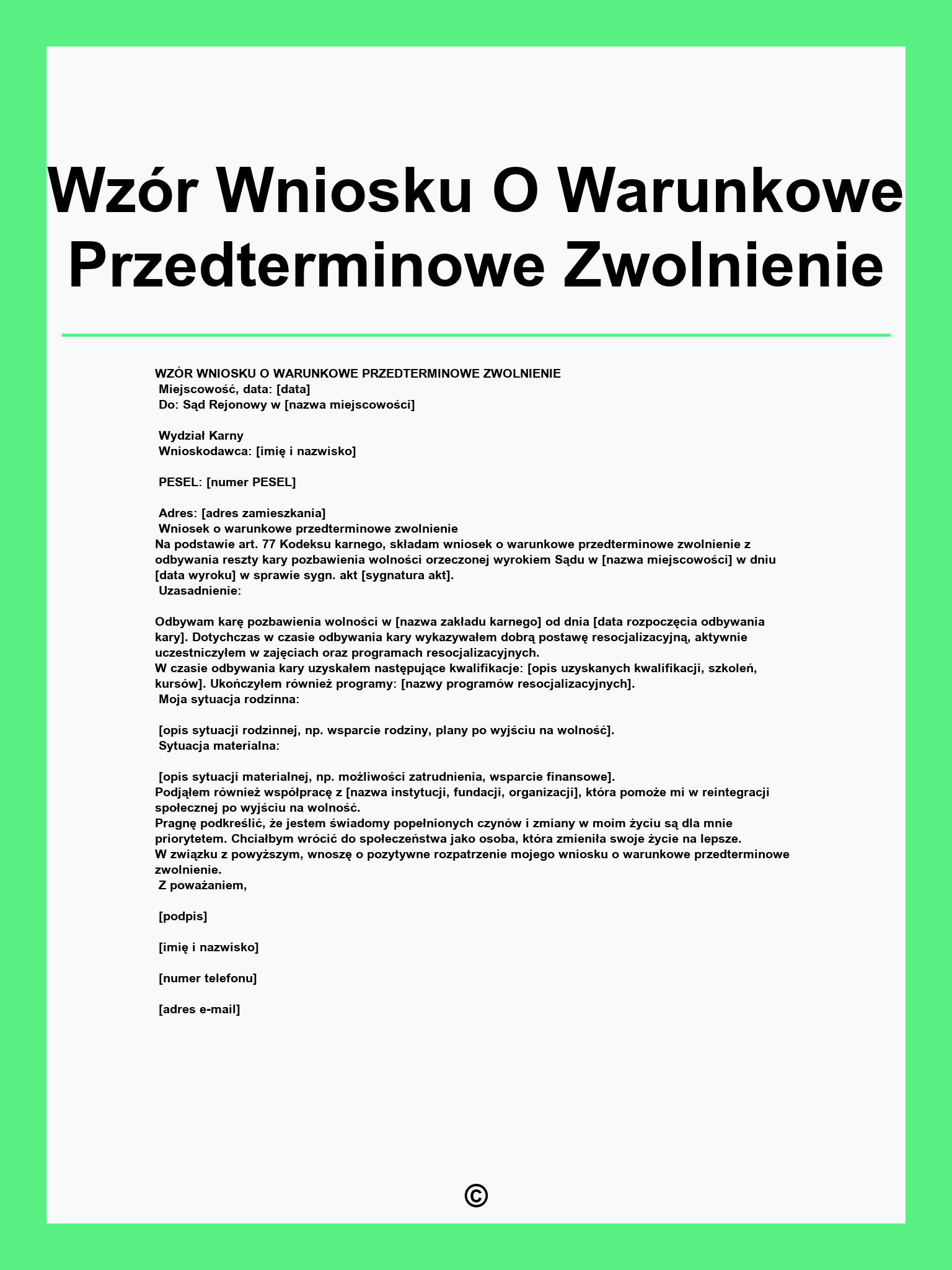 Wzór Wniosku O Warunkowe Przedterminowe Zwolnienie