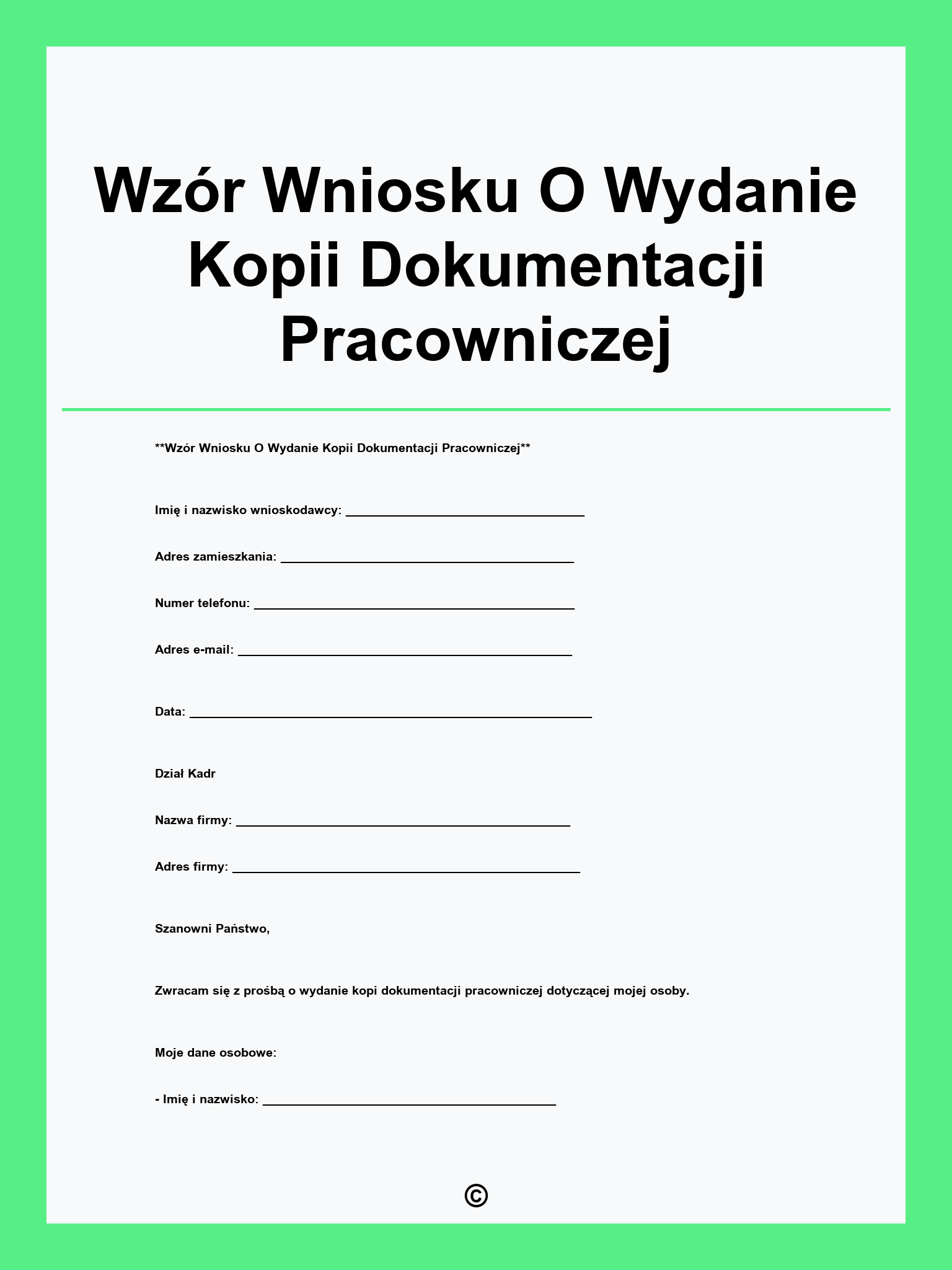 Wzór Wniosku O Wydanie Kopii Dokumentacji Pracowniczej